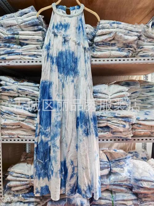 原創(chuàng)純植物板藍(lán)根手工扎染藍(lán)色連衣裙文藝長(zhǎng)裙防曬外披
